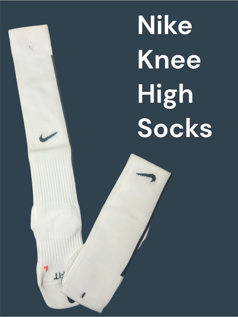 Nike White Knee-High Athletic Socks with Black Swoosh New